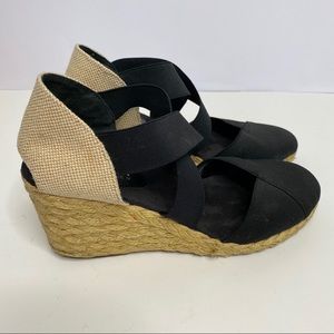 RALPH LAUREN black tan espadrille wedge heels 8
